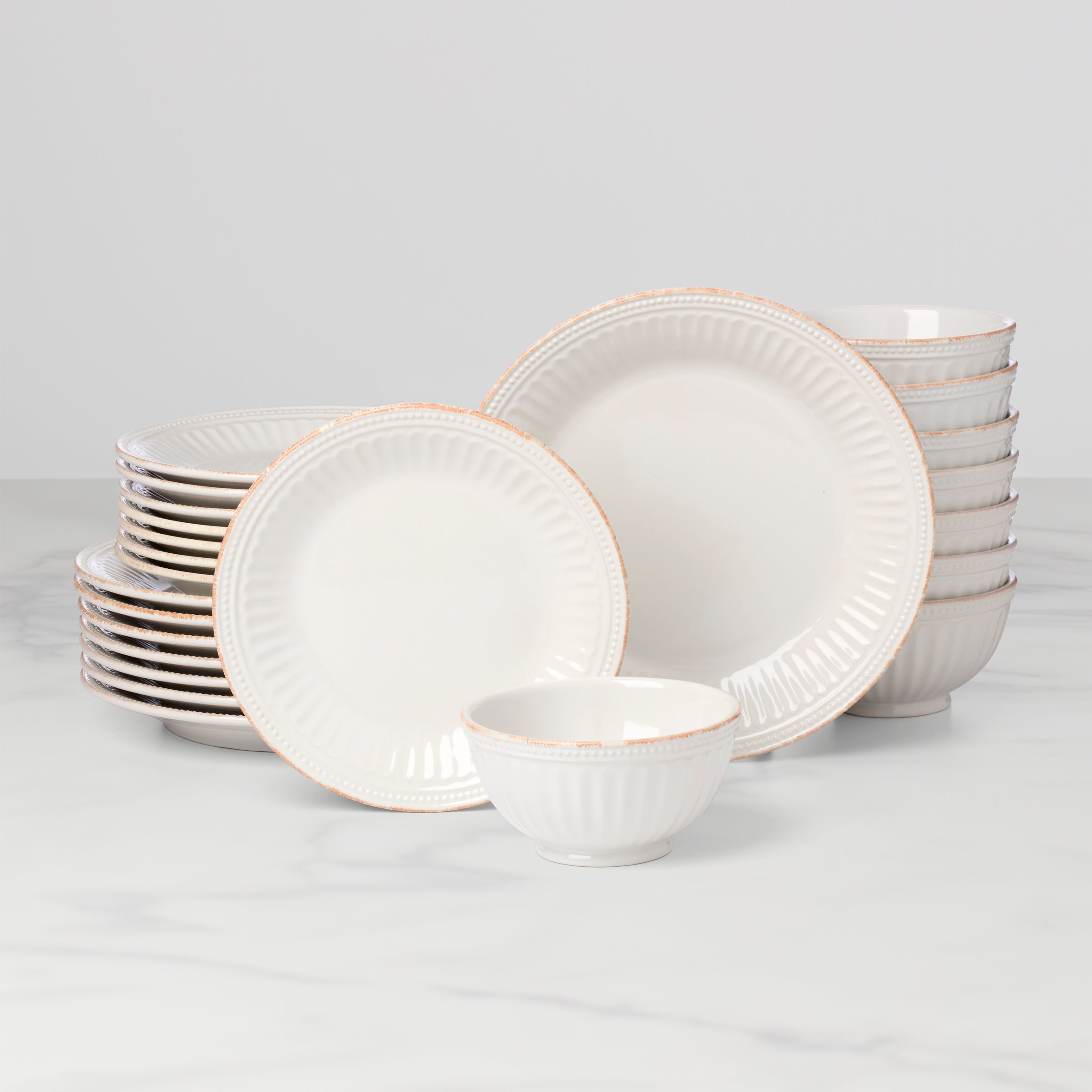 French Perle Groove 24-Piece Dinnerware Set